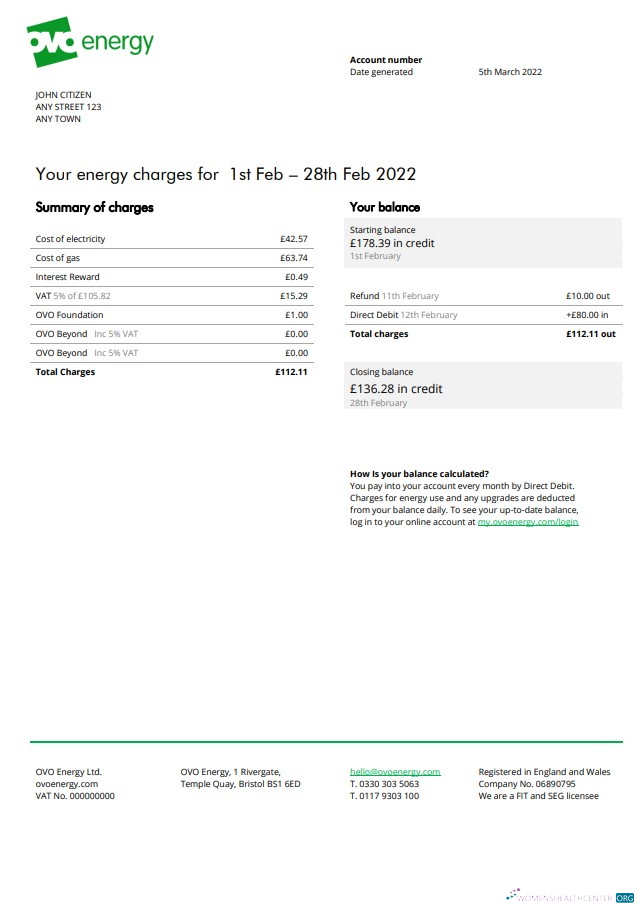 download download United Kingdom Ovo Energy electricity bill, Word and PDF template PDF template PDF template